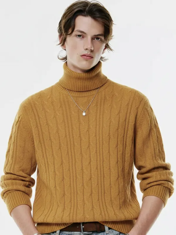 Highlander Men Yellow Turtle Neck Pullover Sweater