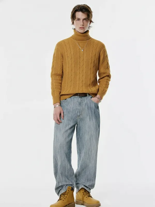 Highlander Men Yellow Turtle Neck Pullover Sweater