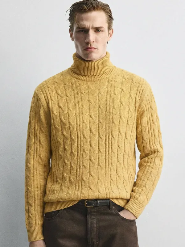 Highlander Men Yellow Turtle Neck Pullover Sweater