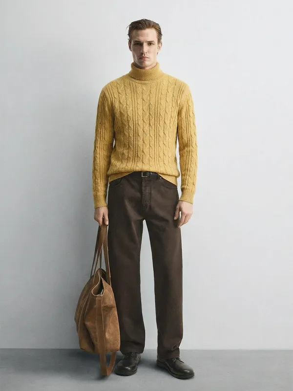 Highlander Men Yellow Turtle Neck Pullover Sweater