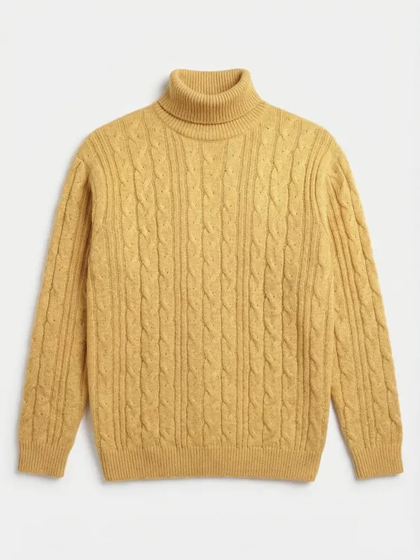 Highlander Men Yellow Turtle Neck Pullover Sweater