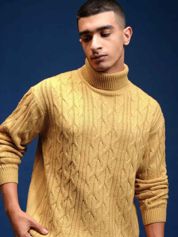 Highlander Men Yellow Turtle Neck Pullover Sweater