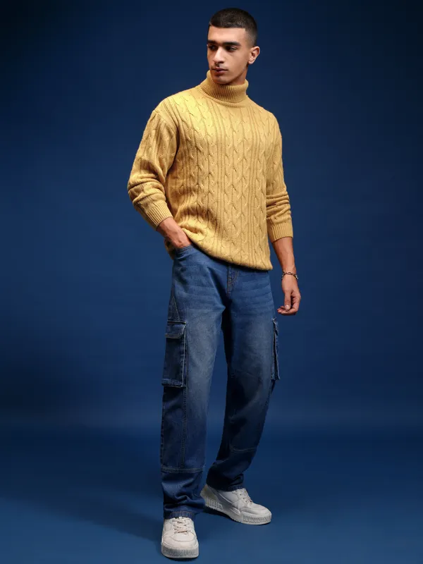 Highlander Men Yellow Turtle Neck Pullover Sweater