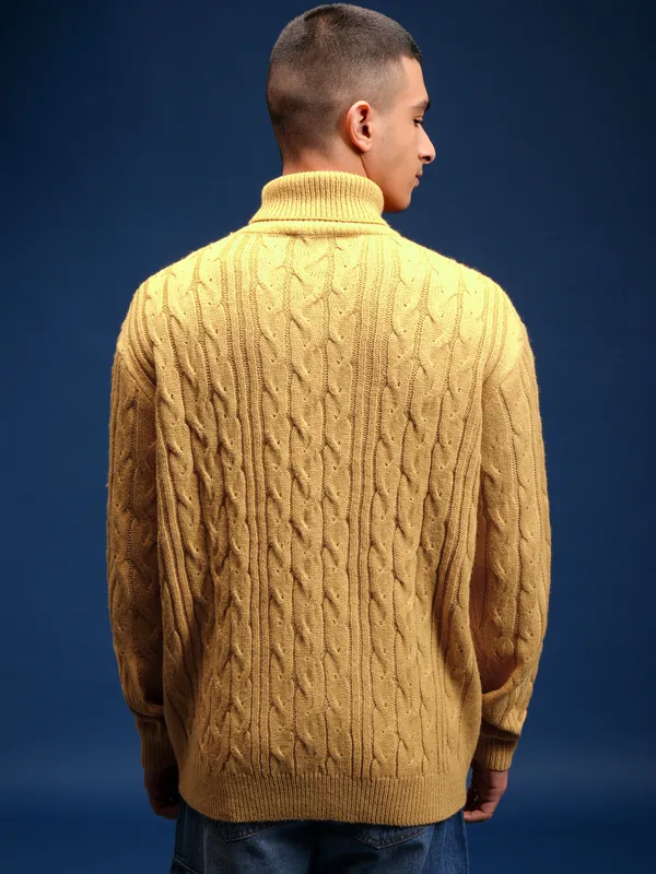 Highlander Men Yellow Turtle Neck Pullover Sweater