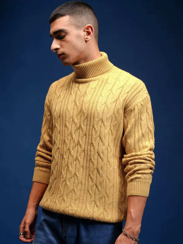 Highlander Men Yellow Turtle Neck Pullover Sweater