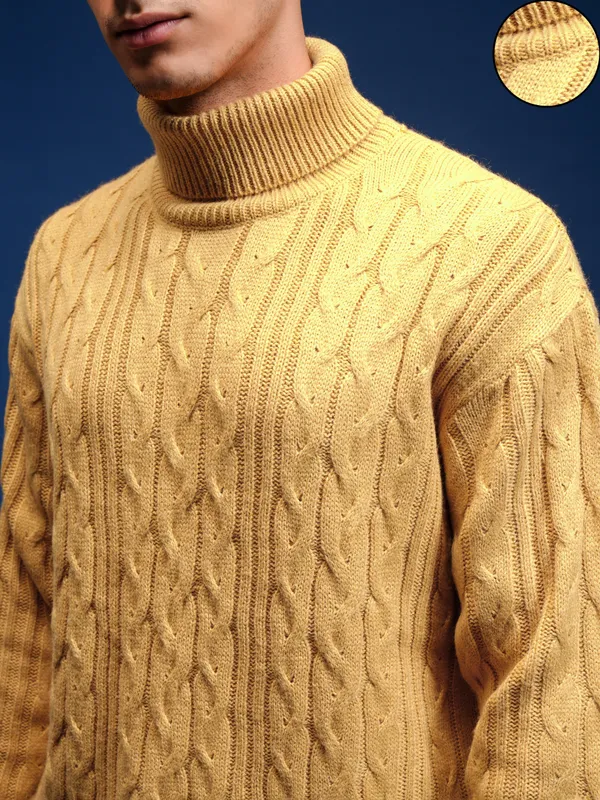 Highlander Men Yellow Turtle Neck Pullover Sweater