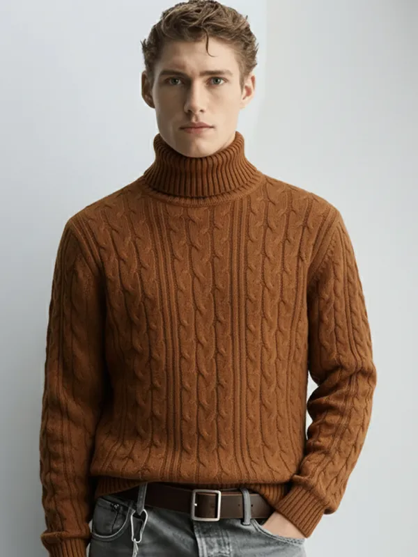 Highlander Men Brown Turtle Neck Pullover Sweater
