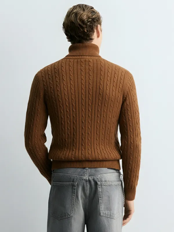 Highlander Men Brown Turtle Neck Pullover Sweater