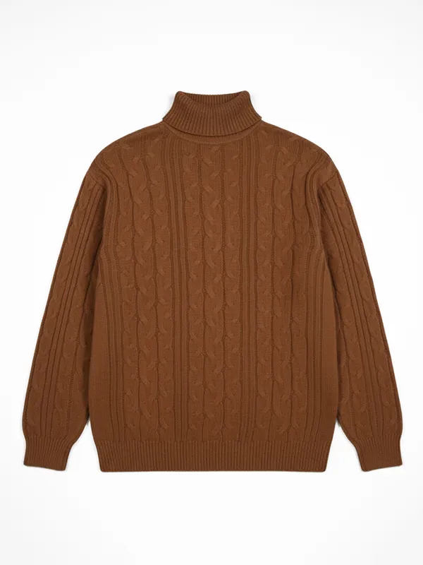 Highlander Men Brown Turtle Neck Pullover Sweater