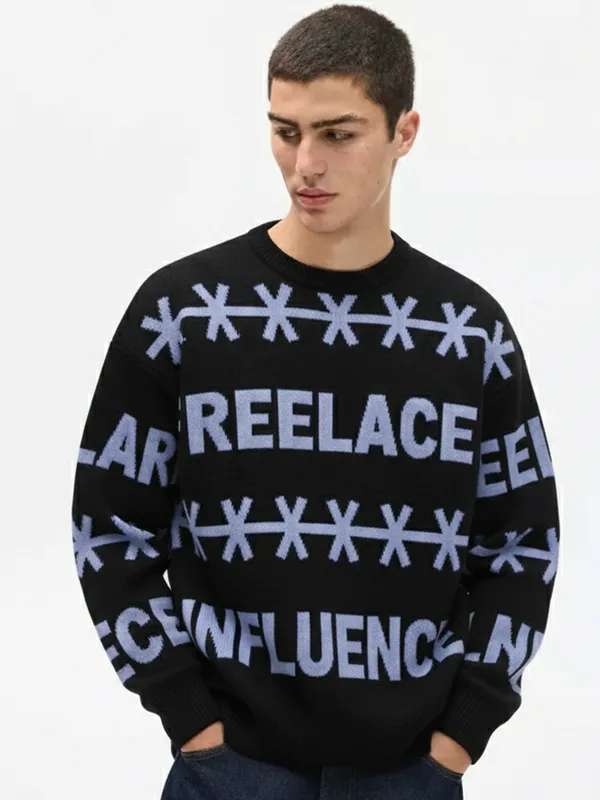 Highlander Men Black Round Neck Pullover Sweater