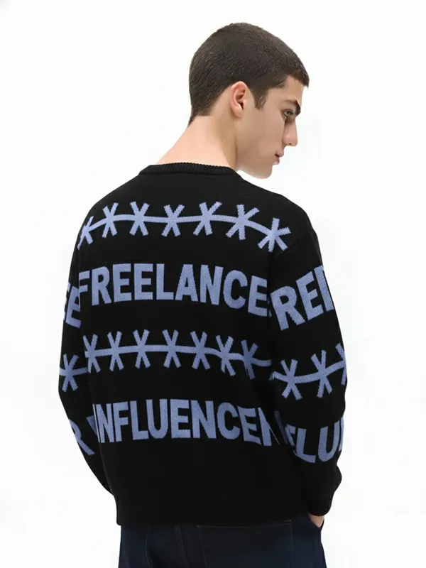 Highlander Men Black Round Neck Pullover Sweater