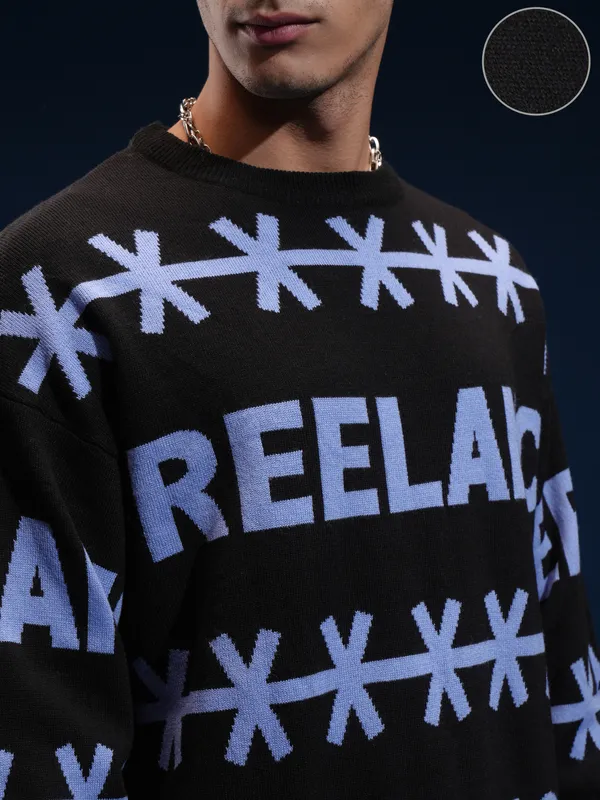 Highlander Men Black Round Neck Pullover Sweater