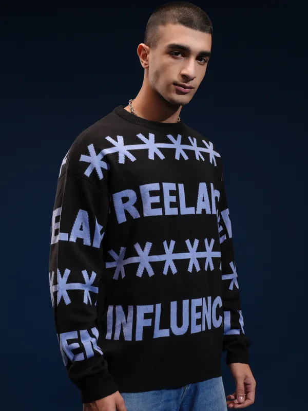 Highlander Men Black Round Neck Pullover Sweater