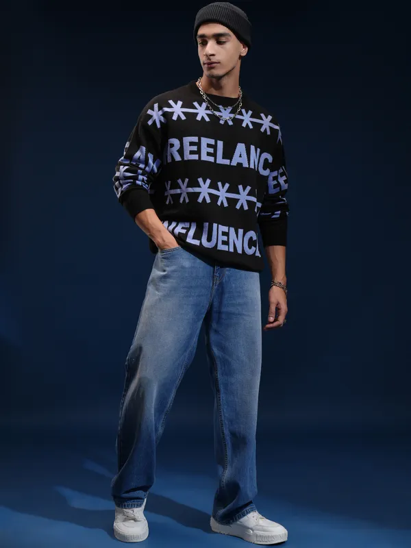 Highlander Men Black Round Neck Pullover Sweater