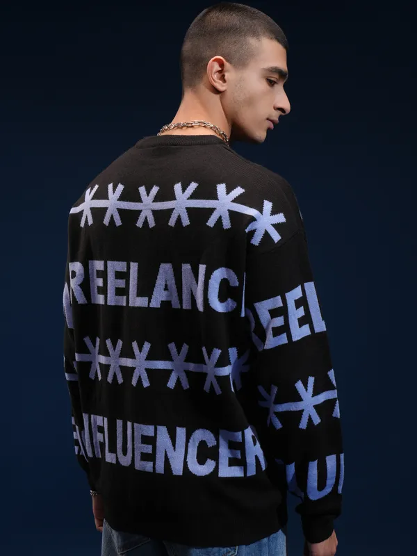 Highlander Men Black Round Neck Pullover Sweater