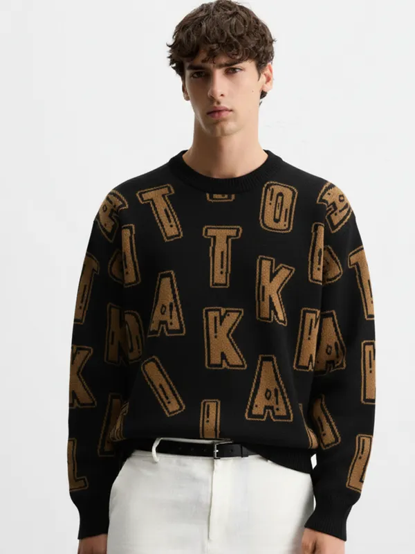 Highlander Men Black Round Neck Pullover Sweater