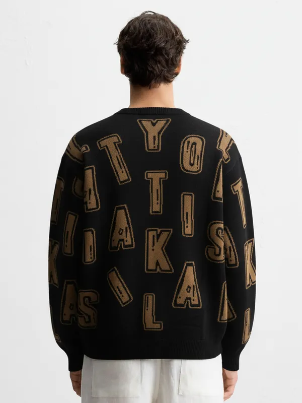 Highlander Men Black Round Neck Pullover Sweater