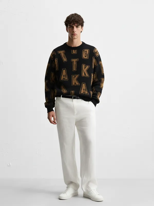 Highlander Men Black Round Neck Pullover Sweater