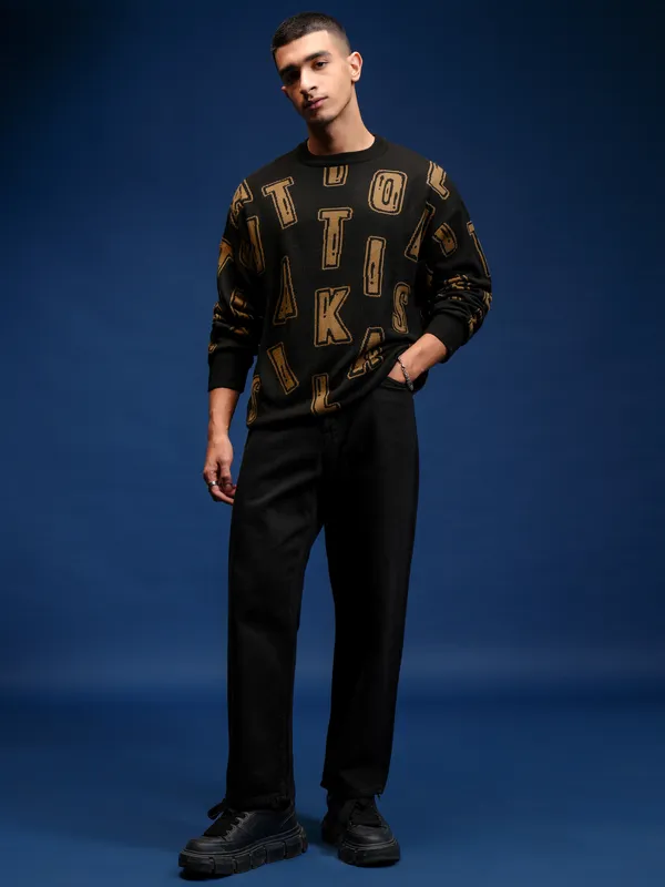 Highlander Men Black Round Neck Pullover Sweater