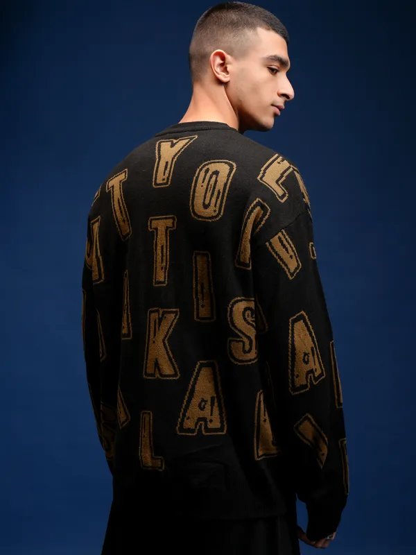 Highlander Men Black Round Neck Pullover Sweater