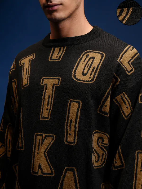 Highlander Men Black Round Neck Pullover Sweater