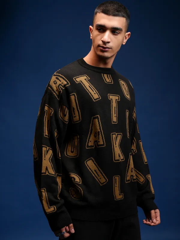 Highlander Men Black Round Neck Pullover Sweater