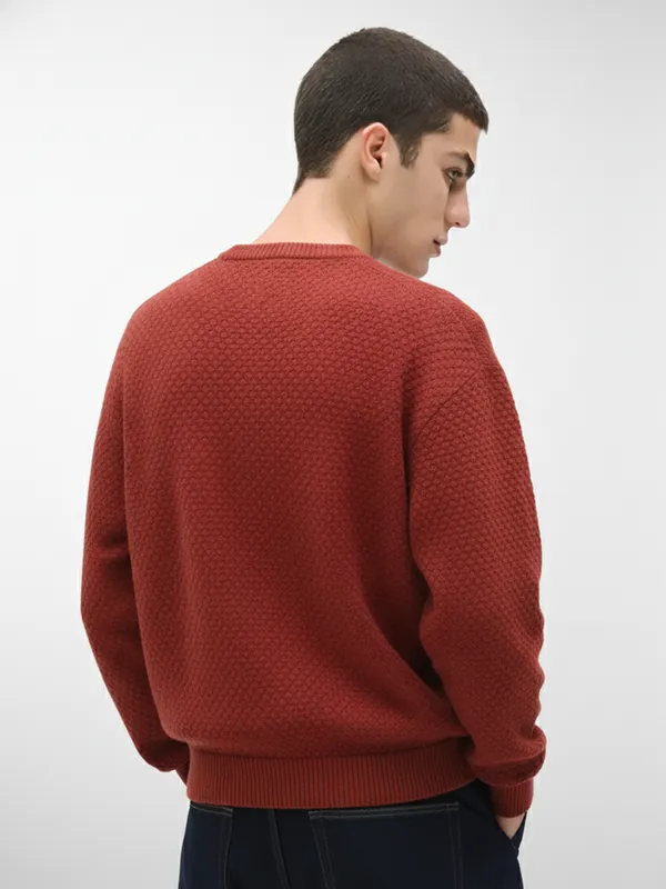 Highlander Men Red Round Neck Pullover Sweater