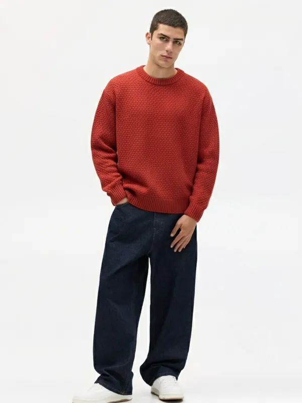 Highlander Men Red Round Neck Pullover Sweater