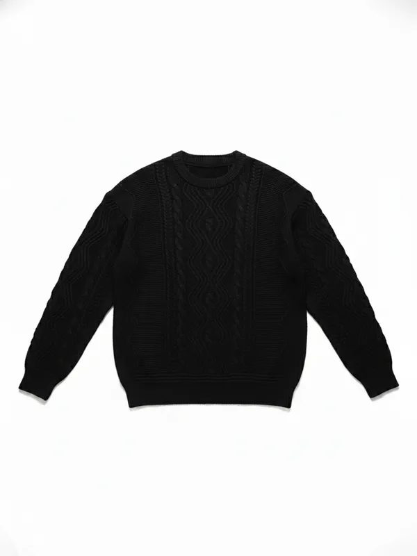 Highlander Men Black Round Neck Pullover Sweater