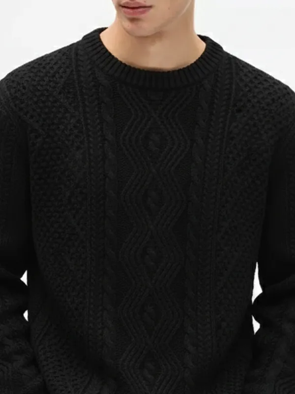 Highlander Men Black Round Neck Pullover Sweater