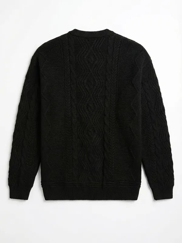 Highlander Men Black Round Neck Pullover Sweater