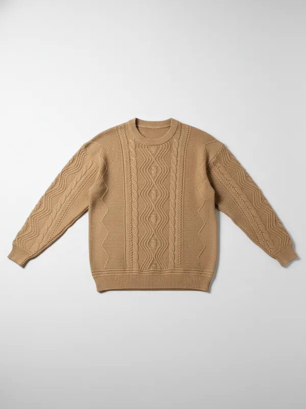 Highlander Men Tan Round Neck Pullover Sweater