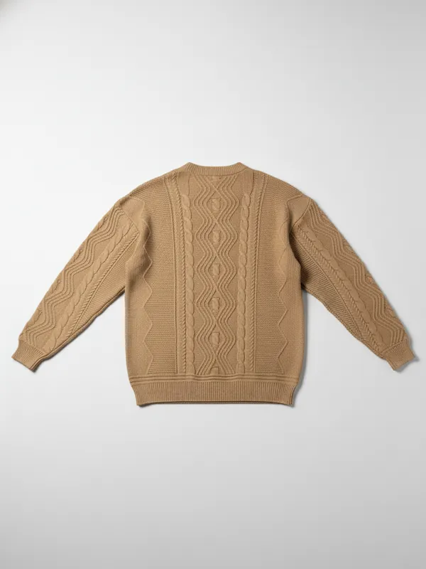 Highlander Men Tan Round Neck Pullover Sweater