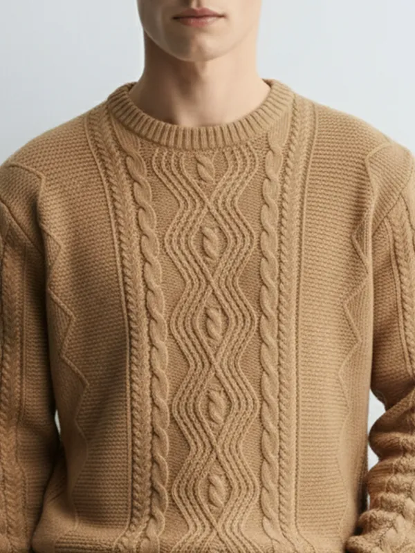 Highlander Men Tan Round Neck Pullover Sweater