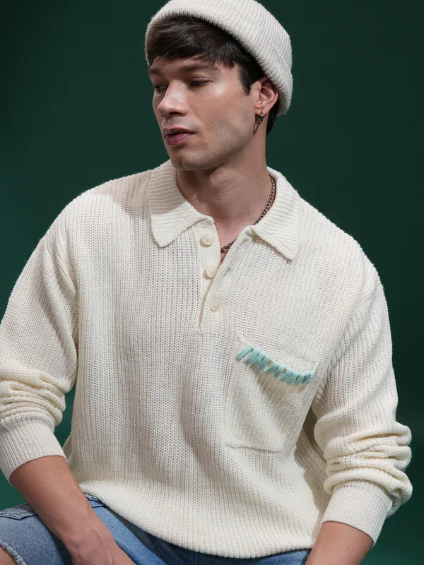 Men Self Design Sweater