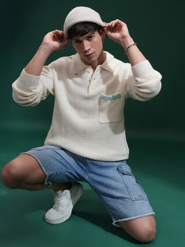 Men Self Design Sweater