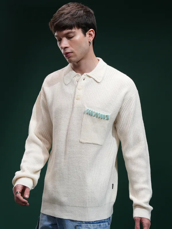 Men Self Design Sweater