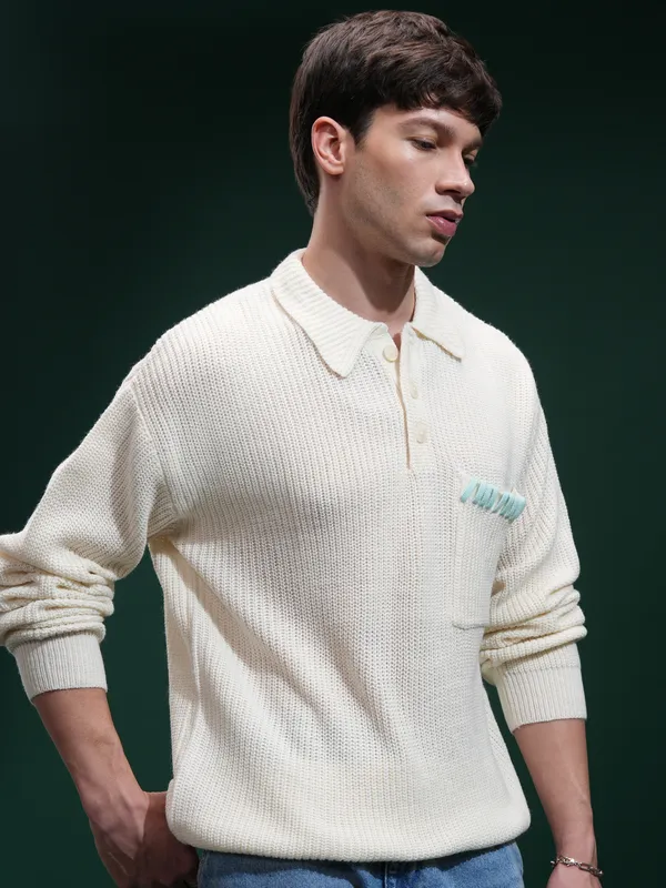 Men Self Design Sweater
