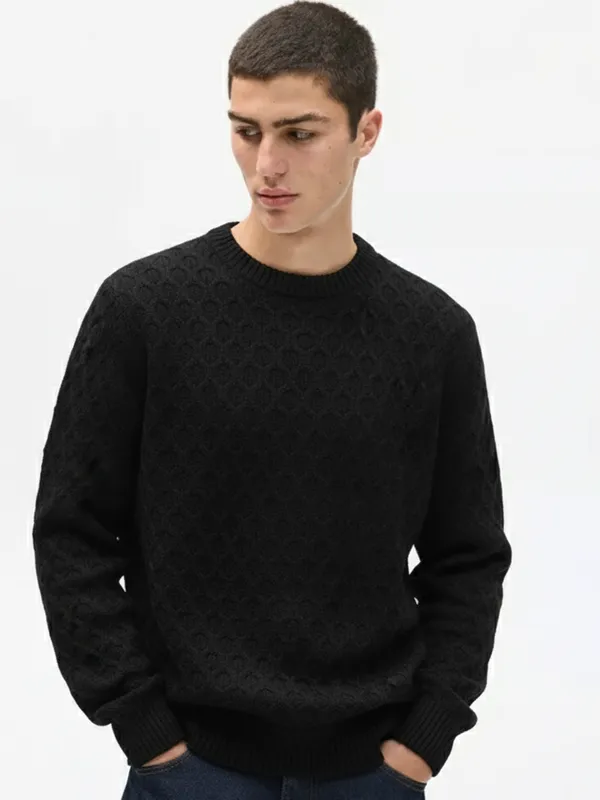Highlander Men Black Round Neck Pullover Sweater