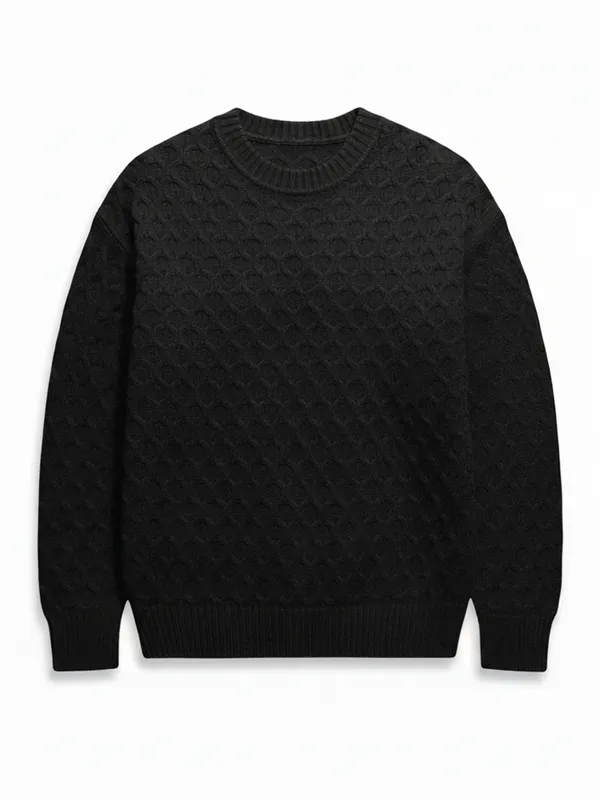 Highlander Men Black Round Neck Pullover Sweater
