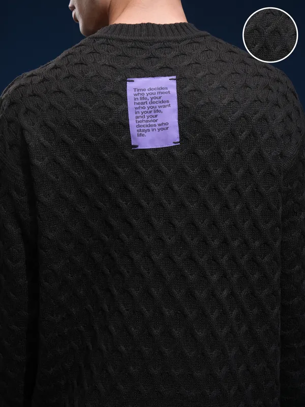 Highlander Men Black Round Neck Pullover Sweater