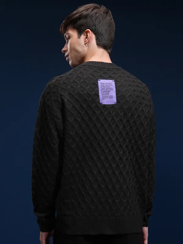 Highlander Men Black Round Neck Pullover Sweater