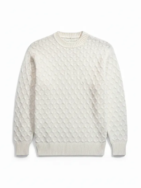 Highlander Men Off White Round Neck Pullover Sweater