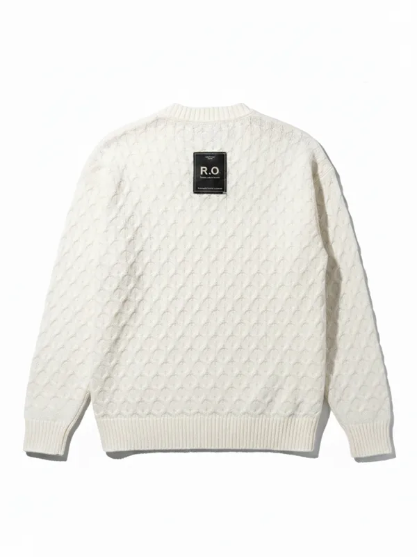 Highlander Men Off White Round Neck Pullover Sweater