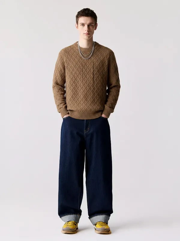 Highlander Men Brown Round Neck Pullover Sweater