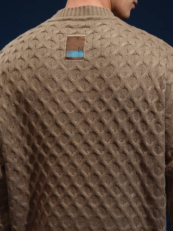 Highlander Men Brown Round Neck Oversized Fit Sweater