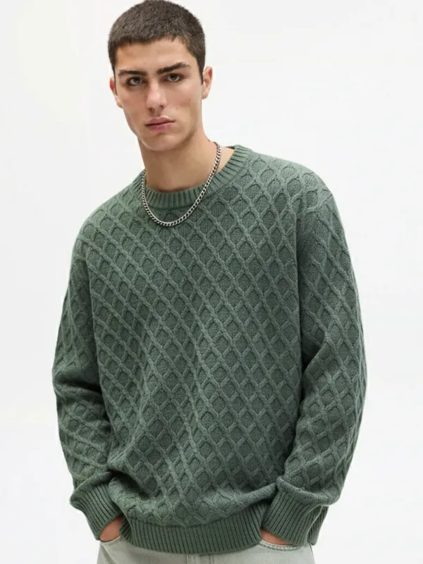 Highlander Men Green Round Neck Pullover Sweater