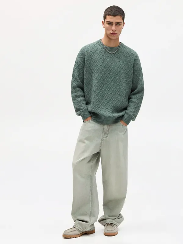 Highlander Men Green Round Neck Pullover Sweater