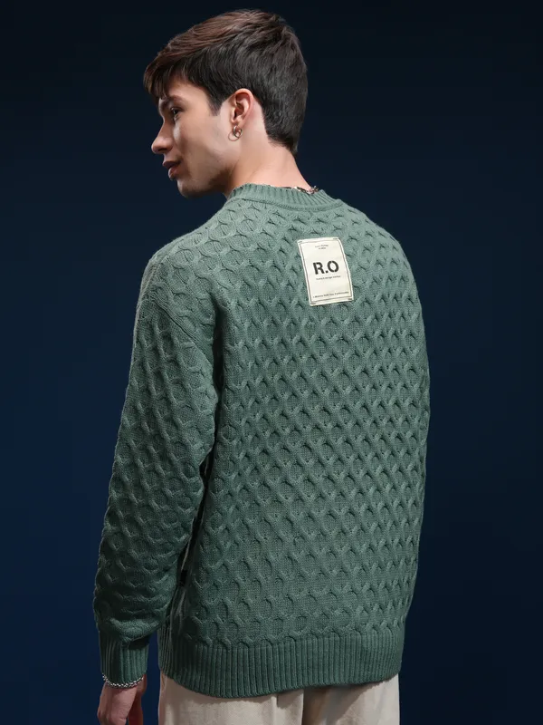 Highlander Men Green Round Neck Pullover Sweater