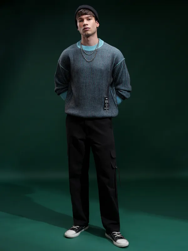 Highlander Men Charcoal Round Neck Pullover Sweater